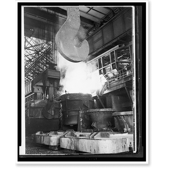 Historic Print, Aciaria - corrida de aço Open hearth plant - pouring steel = Aciérie - coulée de l'acier., 18" x 24"