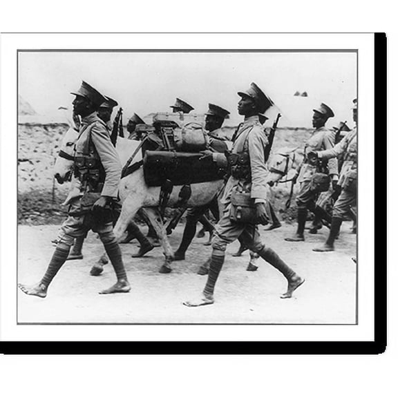 Historic Print, [Addis Ababa, Ethiopia. 1935(?). Ethiopian soldiers marching with pack mules], 18" x 24"