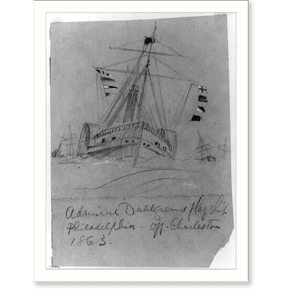 Historic Print, Admiral Dahlgrens flag ship Philadelphia-off. Charleston 1863, 18" x 24"