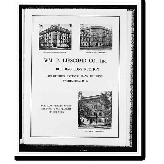 Historic Print, [Advertisement for Wm. P. Lipscomb Co., Inc., building contractors], 18" x 24"