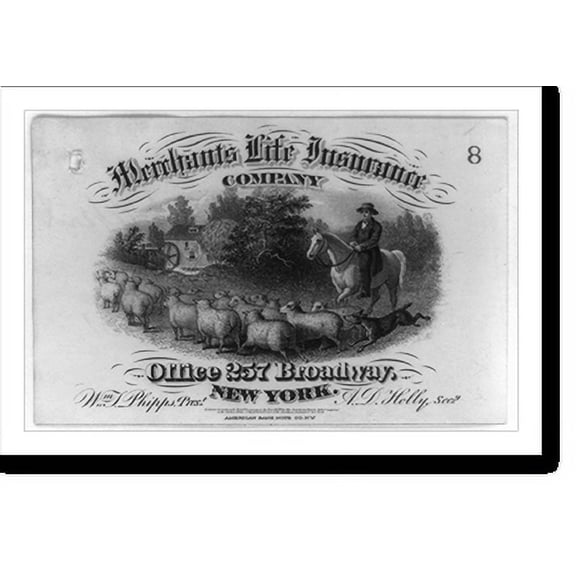Historic Print, [Advertisement made for the Merchants Life Insurance Co. of New York City, possibly used as receipt].American Bank Note Co., New-York. - 3, 18" x 24"