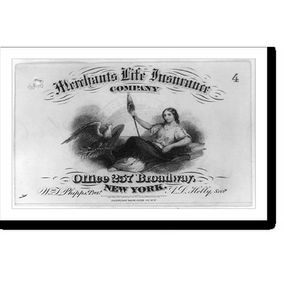 Historic Print, [Advertisement made for the Merchants Life Insurance Co. of New York City, possibly used as receipt].American Bank Note Co., New-York. - 7, 18" x 24"