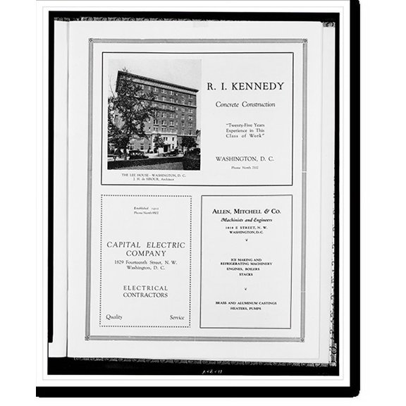 Historic Print, [Advertisements for R. I. Kennedy, concrete construction, Capital Electric Company, and Allen, Mitchell & Co., machinists and engineers], 16" x 20"