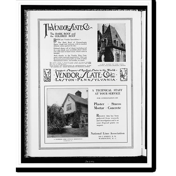 Historic Print, [Advertisements for Vendor Slate Co. Inc. and National Lime Association], 16" x 20"