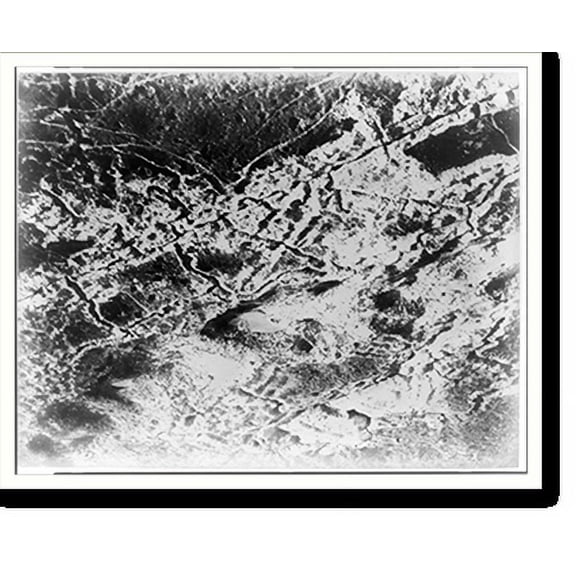 Historic Print, [Aerial of a bombed area and line of mines in France during WWI], 18" x 24"