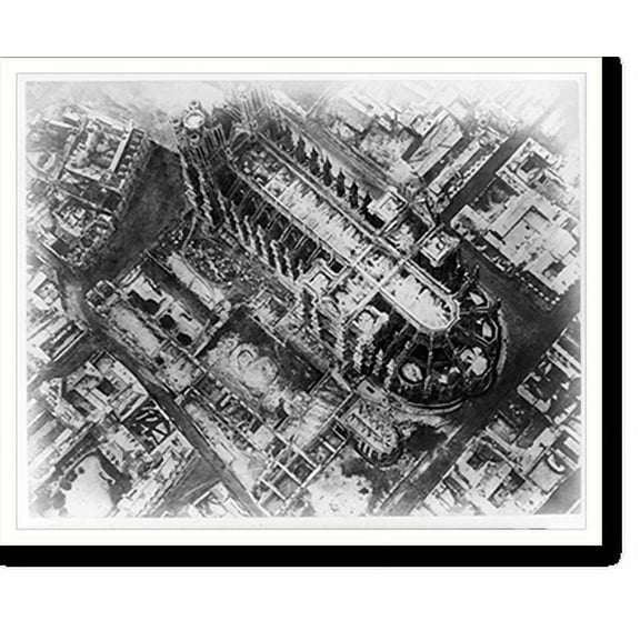 Historic Print, [Aerial of bombed Reims Cathedral, France, during WWI], 18" x 24"