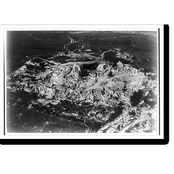 Historic Print, [Aerial of the ruined city of Moussy on the Aisne River, during WWI], 18" x 24"