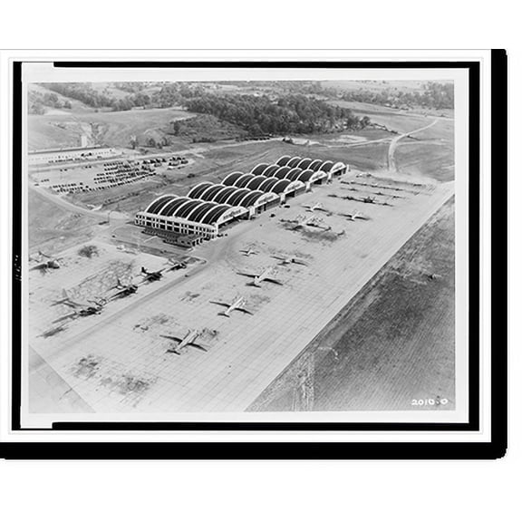 Historic Print, [Aerial view of hangars no. 4, 5, 6, 7, and 8, Area B, Wright-Patterson Air Force Base], 16" x 20"