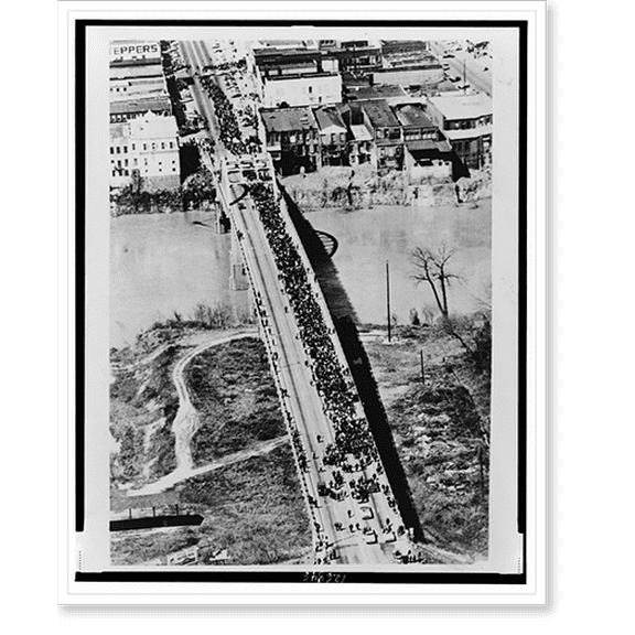 Historic Print, [Aerial view of marchers crossing bridge during the march from Selma to Montgomery, Alabama in 1965], 16" x 20"