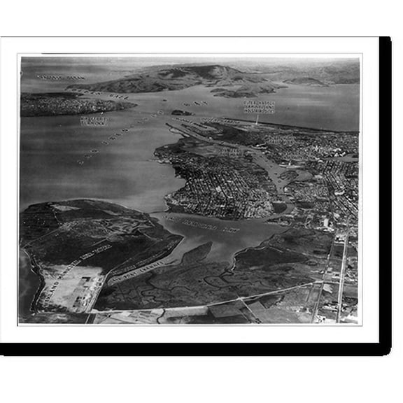 Historic Print, Aerial views of Oakland, Calif: Oakland Harbor areas [with areas labeled], 16" x 20"