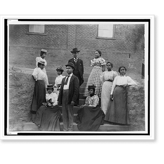 Historic Print, [African American men and women posed for portrait on steps], 18" x 24"