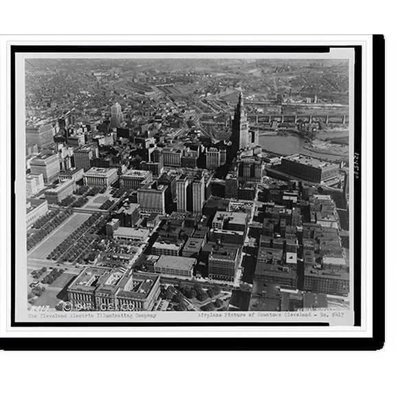 Historic Print, Airplane picture of downtown Cleveland.Aerial Surveys, Inc., 16" x 20"