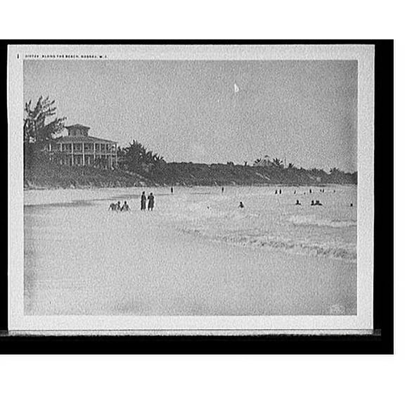 Historic Print, Along the beach, Nassau, W.I., 16" x 20"