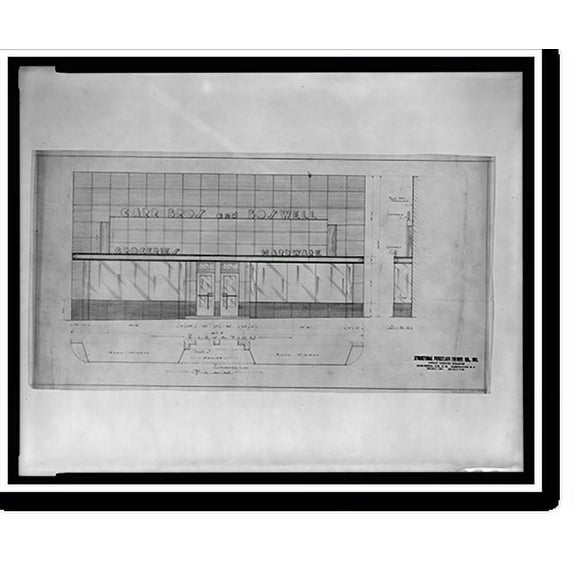Historic Print, [Alterations to a grocery and hardware store (Carr Bros. and Boswell"), 71 Maryland Avenue, Hyattsville, Maryland. Plan and front and side elevations]", 16" x 20"