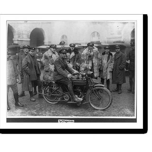 Historic Print, [Ambulance drivers in Milan, Italy, during World War I: man seated on motorcycle and 11 other men posed], 18" x 24"