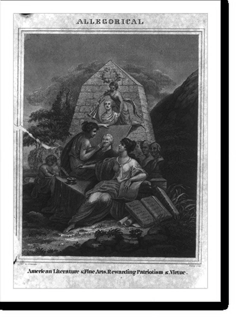 Historic Print, American Literature and Fine Arts, rewarding Patriotism