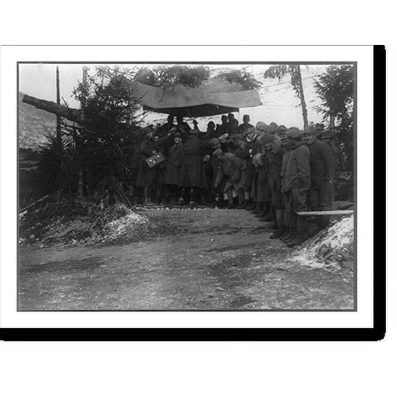 Historic Print, [American Red Cross in Monte Grappa, Italian Front, during World War I distributing gifts: beside camouflaged cannon], 16" x 20"
