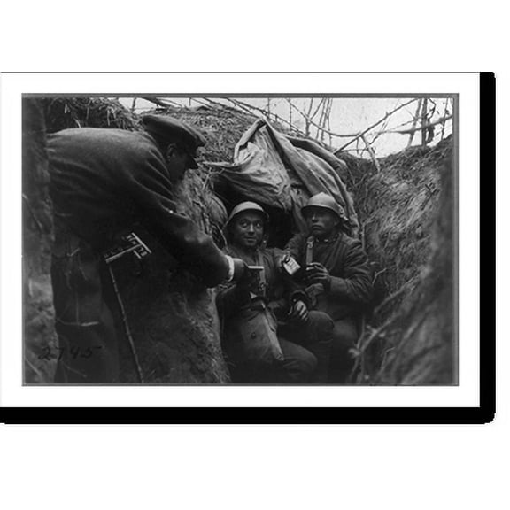 Historic Print, American Red Cross men in Italian trenches, World War I. Giving gifts to soldiers under fire, near no man's land, 16" x 20"