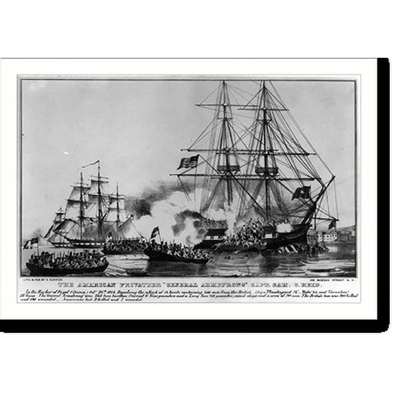 Historic Print, American privateer General Armstrong" Capt. Sam. C. Reid.Lith. & Pub. by N. Currier.", 18" x 24"
