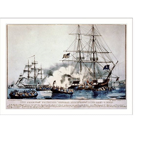 Historic Print, American privateer General Armstrong" Capt. Sam. C. Reid.Lith. & Pub. by N. Currier." - 2, 18" x 24"