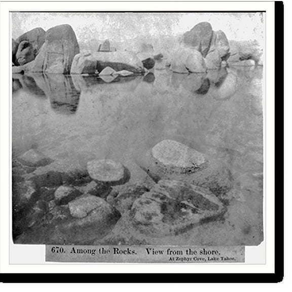 Historic Print, Among the Rocks - View from the shore, at Zephyr Cove, Lake Tahoe, 16" x 20"