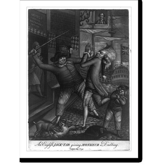 Historic Print, An English Jack Tar giving monsieur a drubbing, 16" x 20"