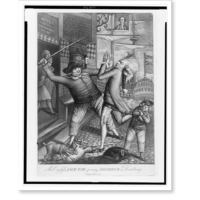 Historic Print, An English jacktar giving monsieur a drubbing, 16" x