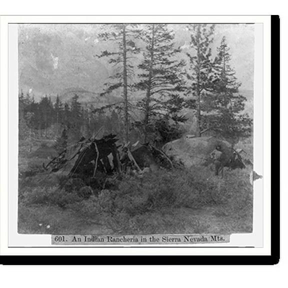 Historic Print, An Indian Rancheria in the Sierra Nevada Mountains, 16" x 20"