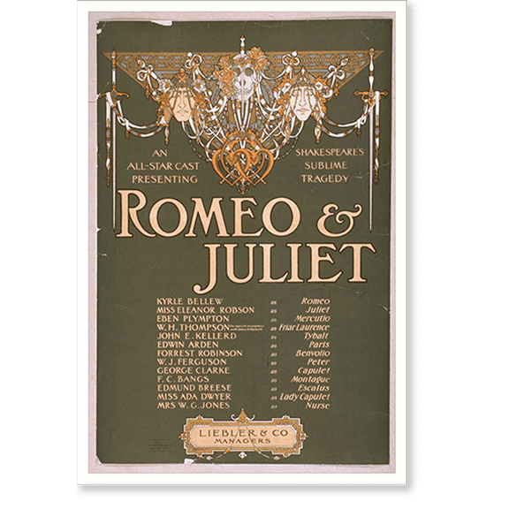Historic Print, An all-star cast presenting Shakepeares sublime tragedy Romeo & Juliet, 16" x 20"