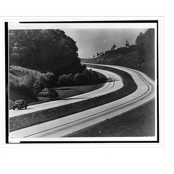 Historic Print, [An automobile on the sweeping curves of the Autobahn with view of the countryside].Dr. Wolf Strache., 18" x 24"