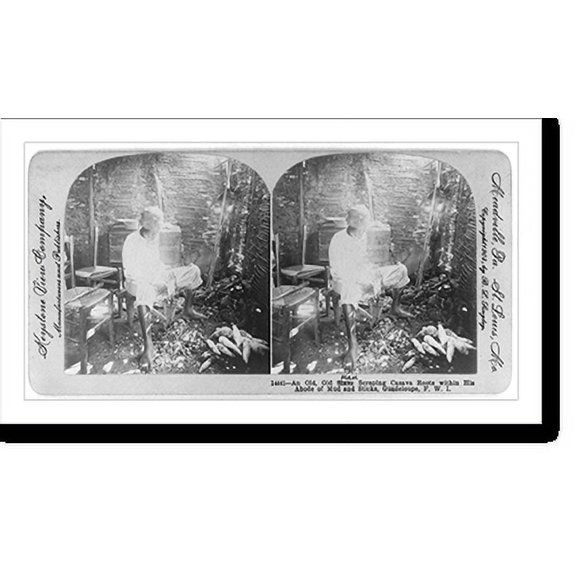 Historic Print, An old, old man (slave) scraping casava roots within his adobe of mud and sticks, Guadeloupe, F.W.I., 18" x 24"