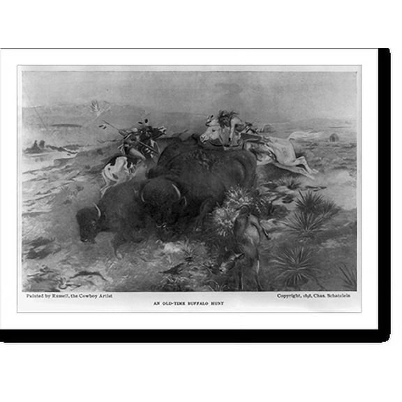 Historic Print, An old-time buffalo hunt, 16" x 20"