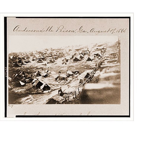 Historic Print, Andersonville Prison Ga. August 17 1864. Southwest view of stockade showing the dea, 18" x 24"