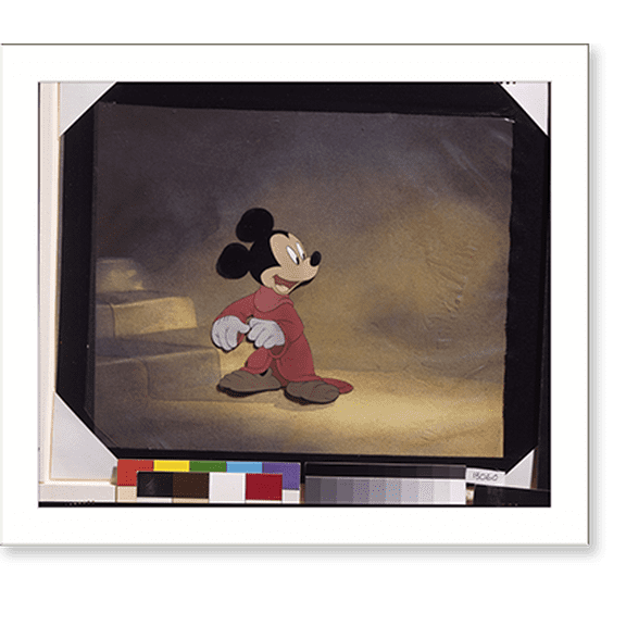 Historic Print, [Animation cel showing Mickey Mouse dressed in a red robe from the Sorcerer's apprentice sequence of the animated film Fantasia], 18" x 24"