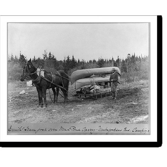Historic Print, Ansel Smith's team just over Mud Pond Carry, Umbazooksus - end camping trip, 16" x 20"