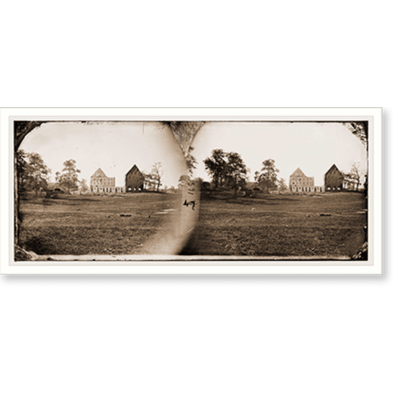 Historic Print, Antietam Maryland. Reals barn burned by the bursting of a Federal shell at the batt, 16" x 20"