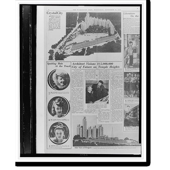 Historic Print, Architect visions $15,000,000 city of future on Temple Heights, 18" x 24"