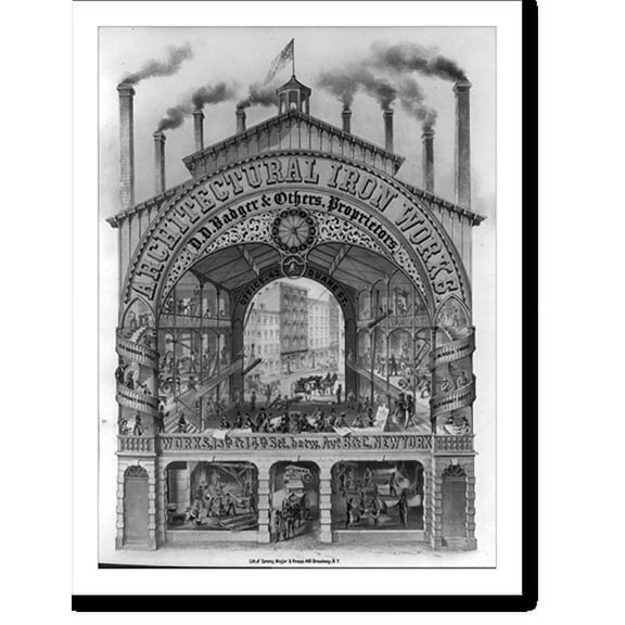 Historic Print, Architectural Iron Works. D.D. Badger & others, proprietors.lith. of Sarony, Major & Knapp., 18" x 24"