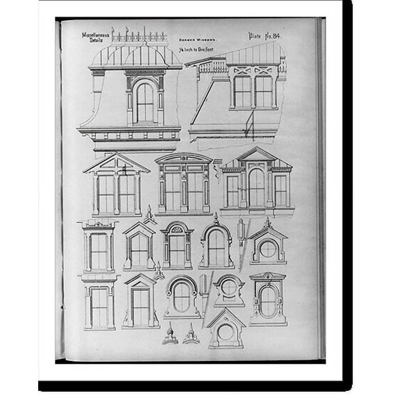 Historic Print, Architectural detail drawings of many types of dormer windows., 18" x 24"