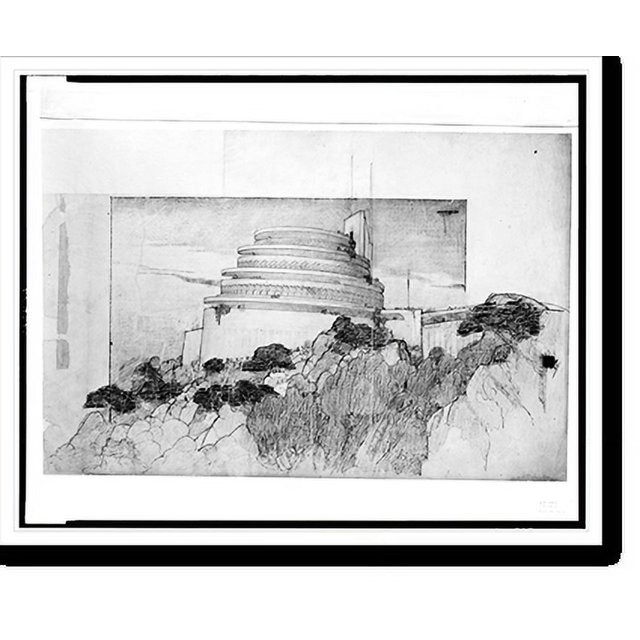 Historic Print, Architectural drawing for an automobile objective for