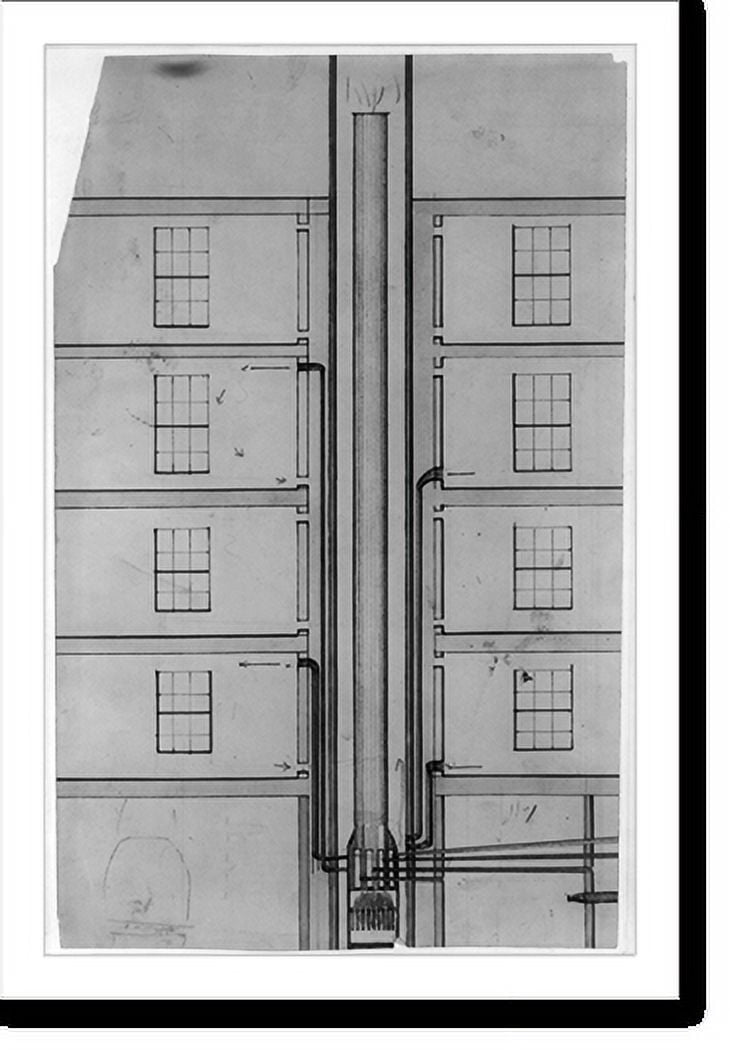 Historic Print, Architectural drawing for a building, 16" x 20
