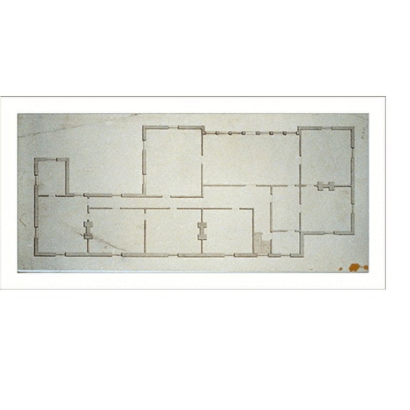 Historic Print, Architectural drawing for a building with wall of windows. Floor plan - 2, 16" x 20"