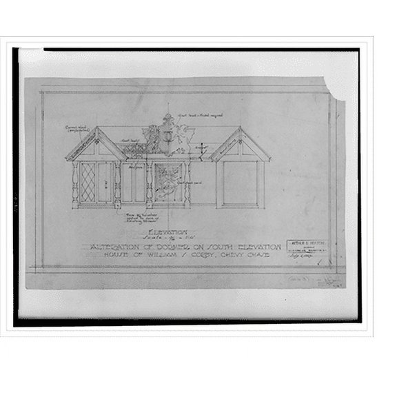 Historic Print, Architectural drawing for a dormer for William S. Corby, Ishpiming, 9 Chevy Chase Circle, Chevy Chase, Maryland, 18" x 24"