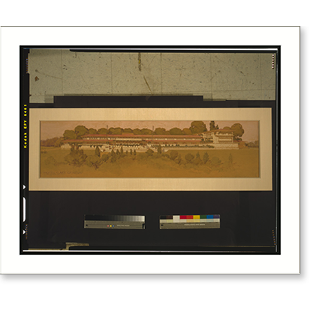 Historic Print, Architectural drawing for a hotel (Hotel Lake Geneva