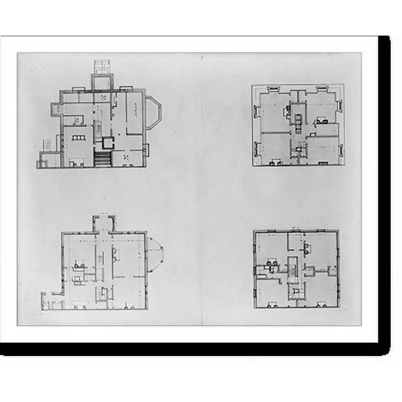 Historic Print, Architectural drawing for a house. Floor plans, 18" x 24"