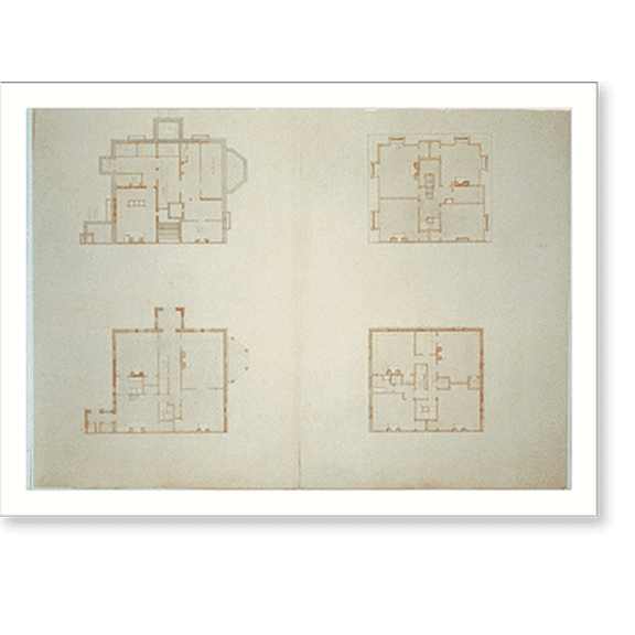 Historic Print, Architectural drawing for a house. Floor plans - 2, 16" x 20"