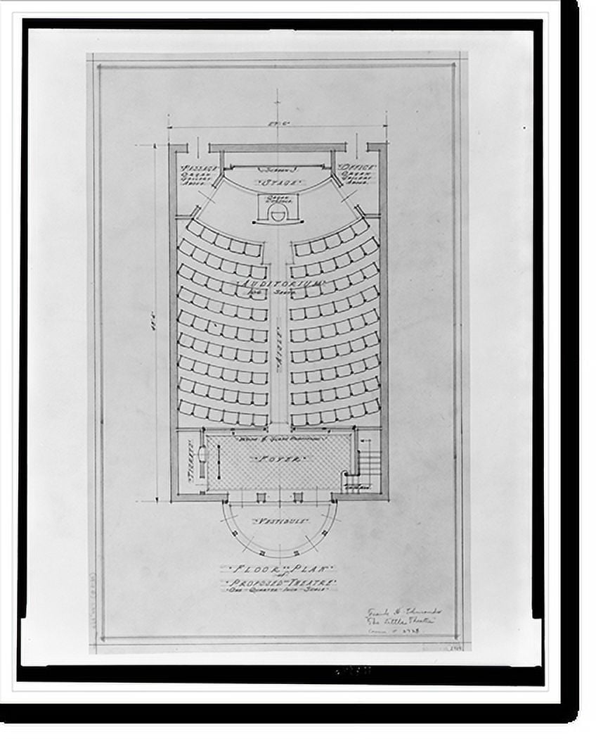 Historic Print, Architectural drawing for a silent motion picture