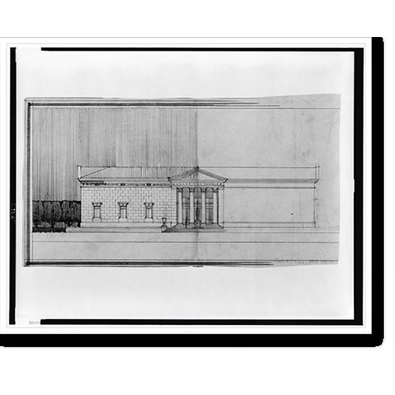 Historic Print, Architectural drawing for an art gallery, Washington, D.C. Front elevation, 16" x 20"