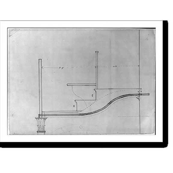 Historic Print, Architectural drawing for seating in a gallery supported by Corinthian columns. Gallery, section with corinthian capital, 16" x 20"