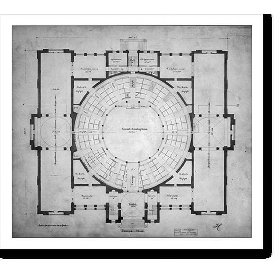 Historic Print, Architectural drawing for the Library of Congress, Washington, D.C. Floor plan, 18" x 24"